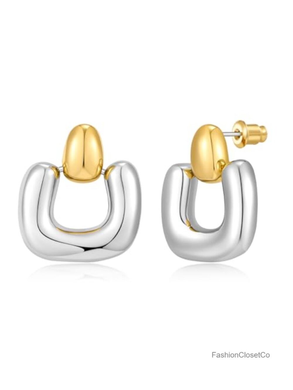 Chunky Two Tone Twisted Open Hoop Earrings Gold and Silver Plated